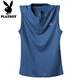 Playboy Henry Collar Pure Cotton Thin Summer V-Neck Vest Men's Broad Shoulders Plus Fat Extra Large Loose Shoulder Sweatshirt Fat Man Sleeveless T-Shirt Navy V 4XL Recommended 205-225Jin Jin is equal to 0.5 kg