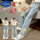 Disney Girls Jeans Frühling und Herbst 2025 Neue Kinderhose Chinesische Kinderstil Big Children's Glockenboden Hosen Frühling und Sommer Dünnstil Hellblau 679 [Sommerstil] 120 cm