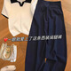 妍莉芬（yanlifen）欧货2025年夏季新款穿搭衣服松弛感白色冰丝t恤裤子两件套装女装 白色上衣+裤子 L 【110-120斤】