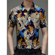 
Seven Wolf (SW1960) summer print short-sleeved floral shirt men's handsome Chinese style dragon pattern ice silk inch shirt half-sleeved casual dad suit yellow 9898 S 165