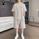 
Playboy Men's Casual Suit Summer Loose Breathable Short Sleeve T-Shirt Korean Style Fashion Trendy Men's Sports Set [Set] Khaki L [Suggested 120-140Jin [Jin equals 0.5 kg]]