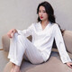 Montagut Pyjamas für Frauen Frühling und Herbst lange Ärmel Ice Silk Sense Mode Internet Celebrity Home Clothes Ins Stil Französischer Sommer Dünn XE Doppelte Länge 6623# Pearl White M.