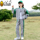 G.duckkids traje para niños chicas traje de otoño 2025 primavera y otoño nueva niña de moda uniforme de béisbol deportivo sudadera de dos piezas BQ1396 negro 110 cm