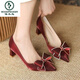 Specht Strass-Bogenhoch Heels Frauen 2025 Neue dicke Ferse Hochzeitsschuhe Haupthochzeitskleid Spitz Zeh Leichte Mund Single-Schuhe Brautjungfern Schuhe im Falle 38 38