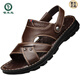 Holzspecker [echter Kaufläden] Top-Layer-Kaufhäude Sandalen für Männer echte Ledersommer-Sommersandalen für Männer Freizeit zwei-Wear-Fahren Strandschuhe