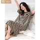 Victoria's style 2025 new nightgown with chest pad for women's summer cotton short-sleeved thin striped mid-length pajamas home dress with chest pad 14107 M 160 Recommended weight 80-100 Jin [Jin equals 0.5 kg]