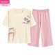 Modal summer short-sleeved pajamas set new Chinese women's national style home clothing cropped pants can be worn on the outside, pure cotton thin summer Y9901 M (recommended 75-95Jin [Jin equals 0.5 kg])
