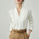 Tableau à col en V blanc pour les femmes au printemps et à l'automne Nouvel acétate Satin Couplage professionnel de la chemise professionnelle haut de gamme haut de gamme à manches longues 675 White V-Neck-Satin M Recommandé [96-110] Jin [Jin est égal à 0,5 kg]