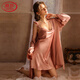 Langsha (Langsha) High-End sexy Pyjamas für Frauen reine erotische Seidensoshalt Nachthemd Nachthemd Feeling 2025 Neuer Sommerstil 6629 Zweiteiler Set Black M