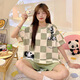 Xushansi Frauen-Pyjamas Sommer kurzärmelig 2025 Neues süßer dünner Sommer-Plus-Size-Hals-Kleidungsstück 679 Grüne Dinosaurier M Empfohlen 80-90jin [Jin ist 0,5 kg]