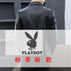 花花公子（PLAYBOY）春秋季新款海宁翻领皮夹克男士韩版修身百搭冬季保暖加绒外套男 9902咖啡 2XL 体重135-150