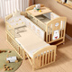 Angi bébé berceau en bois massif lit de bébé sans peinture épissage grand lit multitifonctionnel nouveau-né BB shaker lit d'enfants mobiles + tapis marron + couronne cinq pièces trésor de dragon beige chanceux