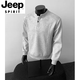 JEEP SPIRIT gray henley collar long-sleeved polo shirt men's American deconstructed splicing right shoulder T-shirt boxy version inner sweatshirt light gray long-sleeved L