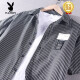 花花公子（PLAYBOY）条纹衬衫男士短袖夏季薄款日系复古纯棉免烫韩版休闲半袖贴标衬衣 9740黑色 XL 【适合体重140-155斤】