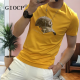 GIOCP香港潮牌夏季新款丝光棉帽子烫钻短袖网红个性潮流修身半袖T恤男 桔红色 733 帽子 4XL