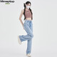 MMOPTOP Tennisjeans für Frauen im Sommer Dünner Eisseide hohe Taille schlampige Hose mit breitem Bein Mnvzk01 hellblau 2xl