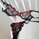 Victoria's style sexy secret tin type red apricot floral embroidery lace mesh see-through bra set sexy royal charm dark red (bra bottoms) M (75ABC)