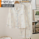Modal 2025 Casual Pyjamas für Frauen im Frühling und Herbst Neue Heimkleidung Set süß bedrucktes Ice Seide Pyjamas Langarmes Zwei-teiliger Set für Frauen 8185# Light Blue M.