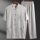 HAWIT Old Man Linen Mangas cortas Conjunto de espigas de hombre para hombres para el traje de mediana edad y ancianos del padre de verano Casual delgada abuelo Traje gris claro [Top + Pants] S 3895-110Jin [Jin equivale a 0.5 kg]