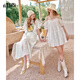 
Fairy's pocket [hehehe no hehe] wave-style white dress for women 25 years summer new T-shirt skirt suit skirt lace off white (chiffon suspender dress) S