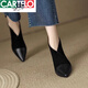 卡帝乐鳄鱼（CARTELO）小踝靴高跟小众短靴女2025V口磨砂尖头细跟裸靴高跟鞋 卡其色 单里 36