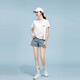
Yalu white short-sleeved T-shirt for women in summer 2025 new Korean hem slit loose and versatile short top Apricot letter 9794 small left chest white S 80-100Jin [Jin equals 0.5 kg]