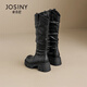 
Zhuosini thick-soled long boots for women 2025 autumn and winter new style but knee long boots folded pile boots thick heel heightened knight boots black - single 35