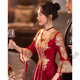 茶小阿敬酒服新娘2025新款酒红色感中式长袖结婚订婚礼服女 酒红色长款 【684】 XL