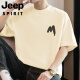 
JEEP SPIRIT260g American heavyweight T-shirt men's short-sleeved pure cotton round neck top summer loose half-sleeved M09-694 khaki XL