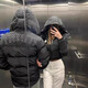Zhidoudou trapstar couple outfit down cotton jacket retro stand collar gloss simple letter small label embroidered cotton jacket thick jacket pk---9901 blue S
