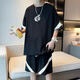Xiyu youth t-shirt sports suit with trendy 2024 new loose short-sleeved tops men's clothes summer 5012 black (short sleeves + shorts) M (70-100Jin Jin is equal to about 0.5 kg)