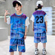 Boys summer uniforms set fashionable children's summer basketball uniforms medium and large children sports short-sleeved quick-drying clothes Chinese style DMG-9922-23 uniforms-blue 120 Recommended height 110cm
