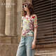 
Kamilan printed short-sleeved sweater for women in summer 2025 new high-end round neck slim bodywear style XL