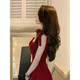 
Qu Chen red dress skirt dress pure toast dress sexy dress summer dress suspender skirt red high-end retro short skirt M [Suggested 90-105 Jin [Jin equals 0.5 kg]]