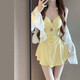Bai Qixin swimsuit women's one-piece conservative belly-covering slimming long-sleeved sun protection blouse skirt style vacation beach hot spring 2025 Xia Xin yellow blouse two-piece set one size (recommended 70-120 Jin Jin is equal to 0.5 kg)