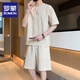 Romon Casual Sports Set hombres 2025 Summer New Cool Cool Silk Fashion Jacquard Camiseta de manga corta Set Men's Dark Grey 2546+826 M 90-105Jin [Jin iguala 0.5 kg]