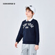 Converse Converse long-sleeved polo shirt for boys and girls 2025 new autumn retro printed children's loose and breathable top Navy blue 130/64 Recommended height 116-122cm