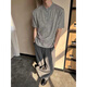 Fumile American retro knitted short-sleeved T-shirt for men in summer thin old money style Henry collar polo shirt pussy top half sleeve light gray XL