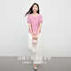 Xishi sllsky's huge and beautiful summer suit casual bubble wrinkle checked shirt white wide-leg pants two-piece set cherry blossom pink XL