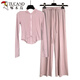 Woodpecker Internet Celebrity Street Street Age Reduktion Anzug für Frauen 2025 Sommer langärmelige Sonnenschutzkleidung modische Freizeitsport-Weitbein-Hosen zweiteiler rosa Top + Grey Hosen [zwei] l