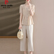 
Pier Cardin Mom Summer 2025 New Set Fashionable Middle-aged Women's Summer Short Sleeve Shirt Fashionable Wide Leg Pants Two-Pack Show 9435 Light Green Set L [Suggested 90-105Jin [Jin equals 0.5 kg]]