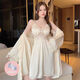 Mu Jiyun (MU JIYUN) Gift Wife Sexy Pajama Gift Box for Spring and Summer Women's Chest Paddle Night Dress Lace Ice Satin Two-Piece Set 6623 Bean Green Set Gift Box M Gift Box
