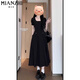 
Cotton tea break French square collar short-sleeved dress for women in summer 2025 new style slim and small high-end temperament long skirt 850 black long skirt [high quality 35.5] L 110-125Jin [Jin equals 0.5 kg]
