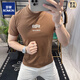 ROMON European station 2025 new embroidered cotton short-sleeved T-shirt men's summer letter-printed slim-fitting top Brown DF9905 L Recommended 110-130 Jin Jin equals 0.5 kg