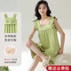 Yalu pure cotton pajamas for women in summer with chest pad suspender shorts vest full cotton sweet casual home clothing set 6167-1 No wear bra Cool and comfortable M Recommended 80-100Jin [Jin equals 0.5 kg]