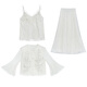 Lingtos dress for women new Chinese style modified round neck buckle embroidered diamond lace suspender top with lace skirt for women 2690 apricot color + 2689 apricot color + 2687 apricot color XL