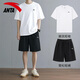 安踏休闲运动套装男夏季新款纯棉短袖T恤短裤宽松运动服青少年两件套 【套装】-1纯净白 L/175