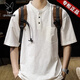 Playboy; PLAYBOY American short-sleeved T-shirt men's summer loose large size five-point half-cuff pocket Henry collar base shirt sweat shirt white 2XL [suitable for 160-180Jin [Jin equals 0.5 kg]]