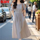 Vestido de hengyuanxiang, falda larga de mujeres, temperamento francés hermoso y único, cuello redondo, gris, adelgazamiento y reducción de edad 2025 Summer New Style, Gray S (recomendado 85-100Jin [Jin iguala 0.5 kg])