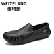 Weitelang Victory Summer Herrenschuhe Hohlbohnenschuhe Herren atmungsablöschbarer Sohle lässige Lederschuhe Ein-Fuß-Loaf-Schuhe 9901a-Black 38